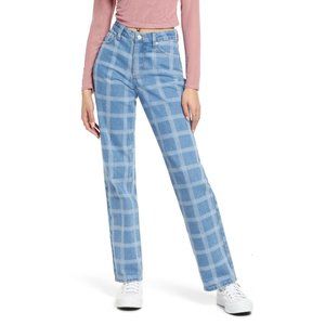 NWT Nordstrom BP High Waist Relaxed Straight Leg Windowpane Plaid Jeans